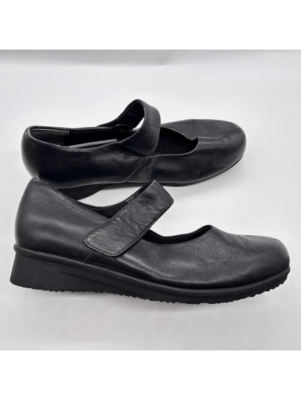 Abeo Ella Women's Black Leather Mary Jane Comfort Orthopedic Shoes Wedge Sz 7.5